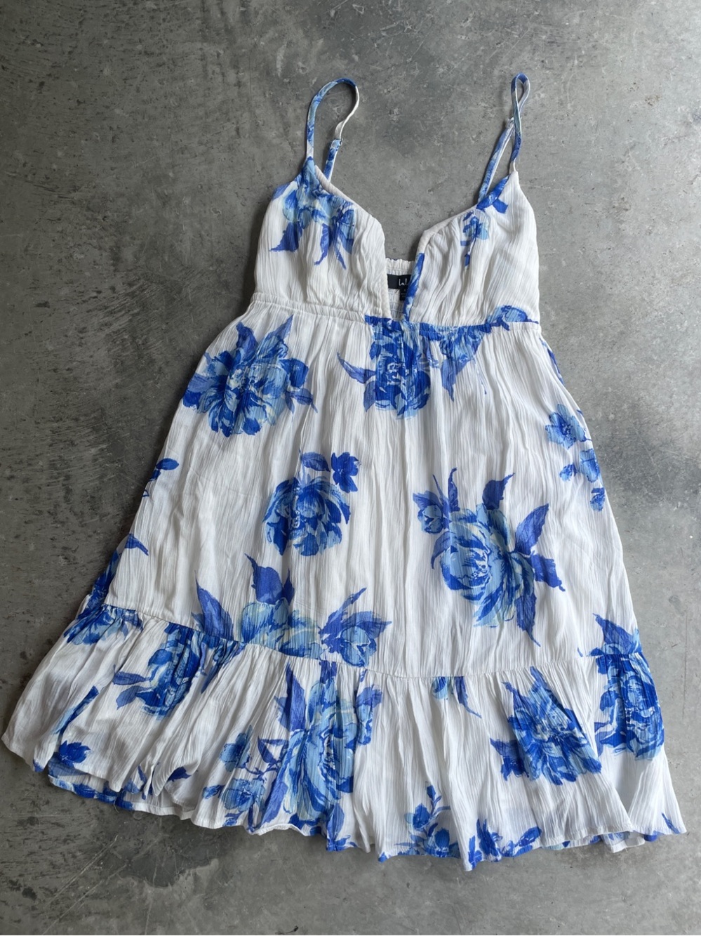 Lulu's White Dress with Blue Floral Accents